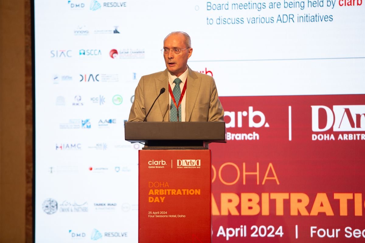 Speaker addressing the conference at the 1st Doha Arbitration Day
